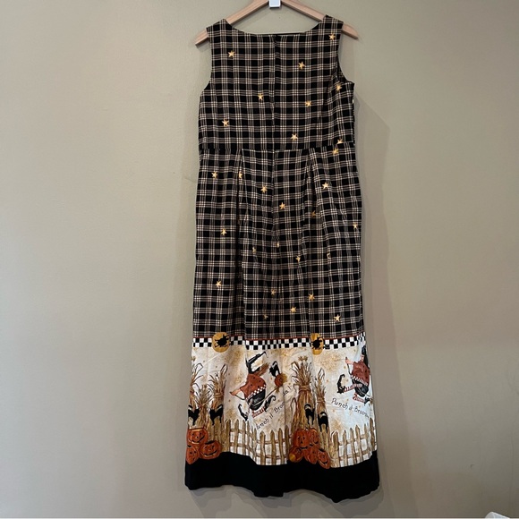 Rare Vintage Handmade Halloween Witch Pumpkin Harvest Chore Dress Maxi Pinafore - Picture 10 of 12